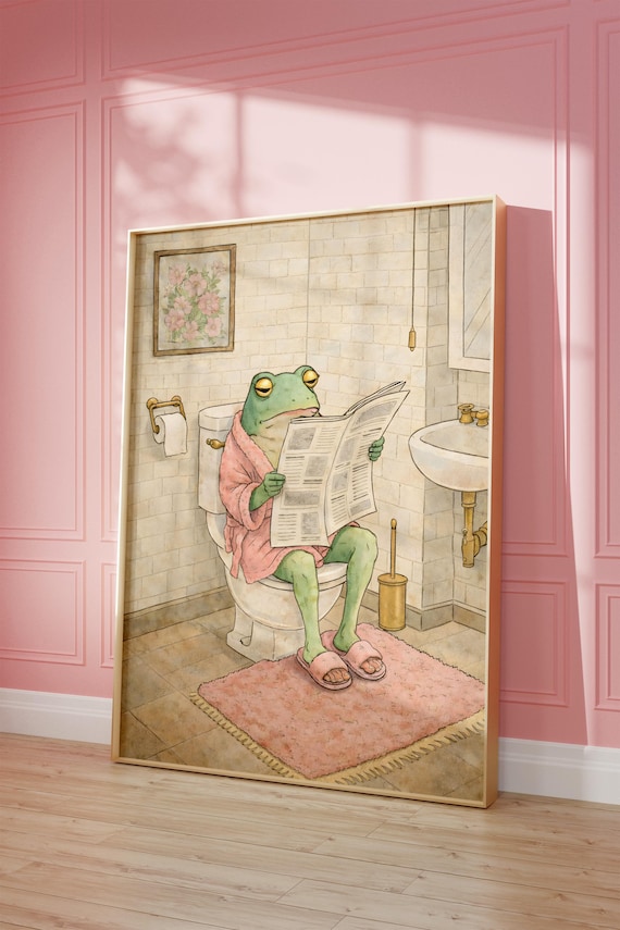 Frog On The Toilet Funny Bathroom Art Print