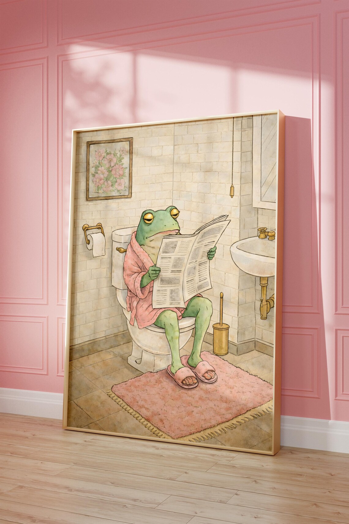 Frog On The Toilet Funny Bathroom Art Print