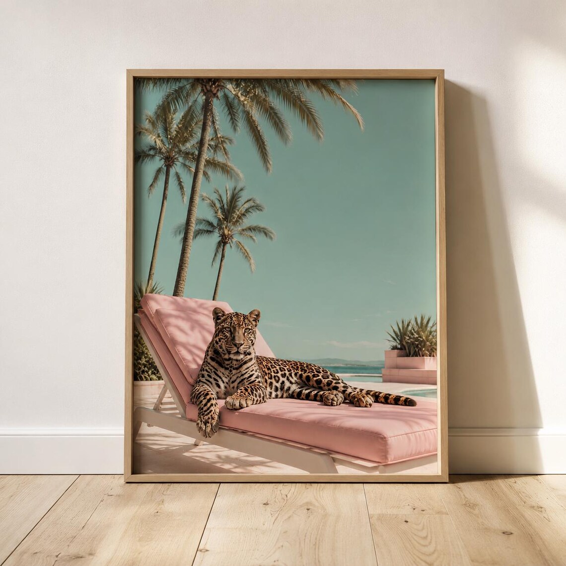 Pink Leopard Tropical Palm Coastal Poster
