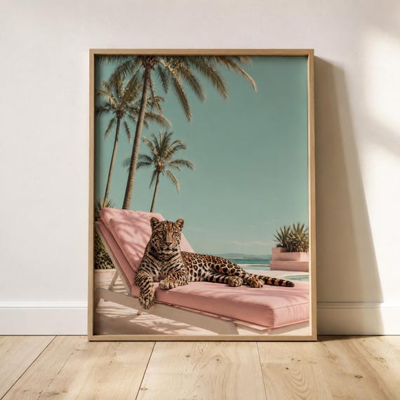 Pink Leopard Tropical Palm Coastal Poster