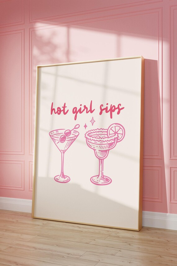 Hot Girl Sips Pink Martini Margarita Cocktail Bar Art Poster