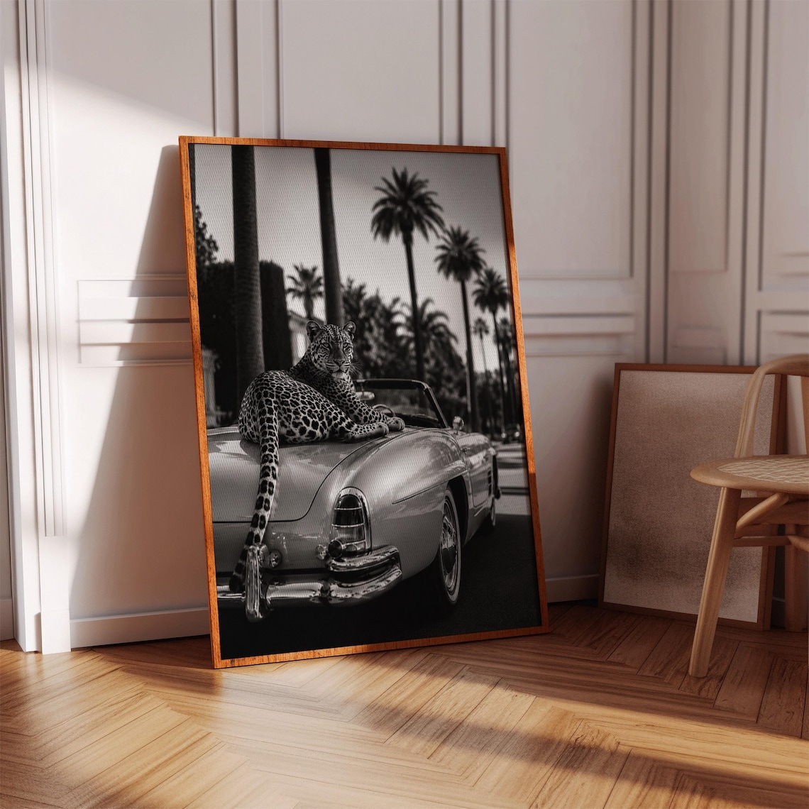 Luxury Leopard Vintage Car Poster, Old Money Decor