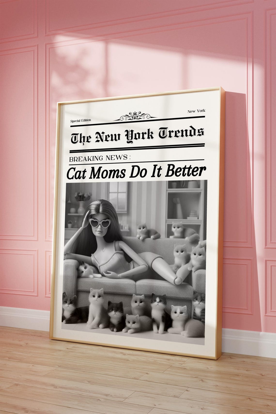 Cat Moms Do It Better Newspaper Headline Funny Cat Lover Poster