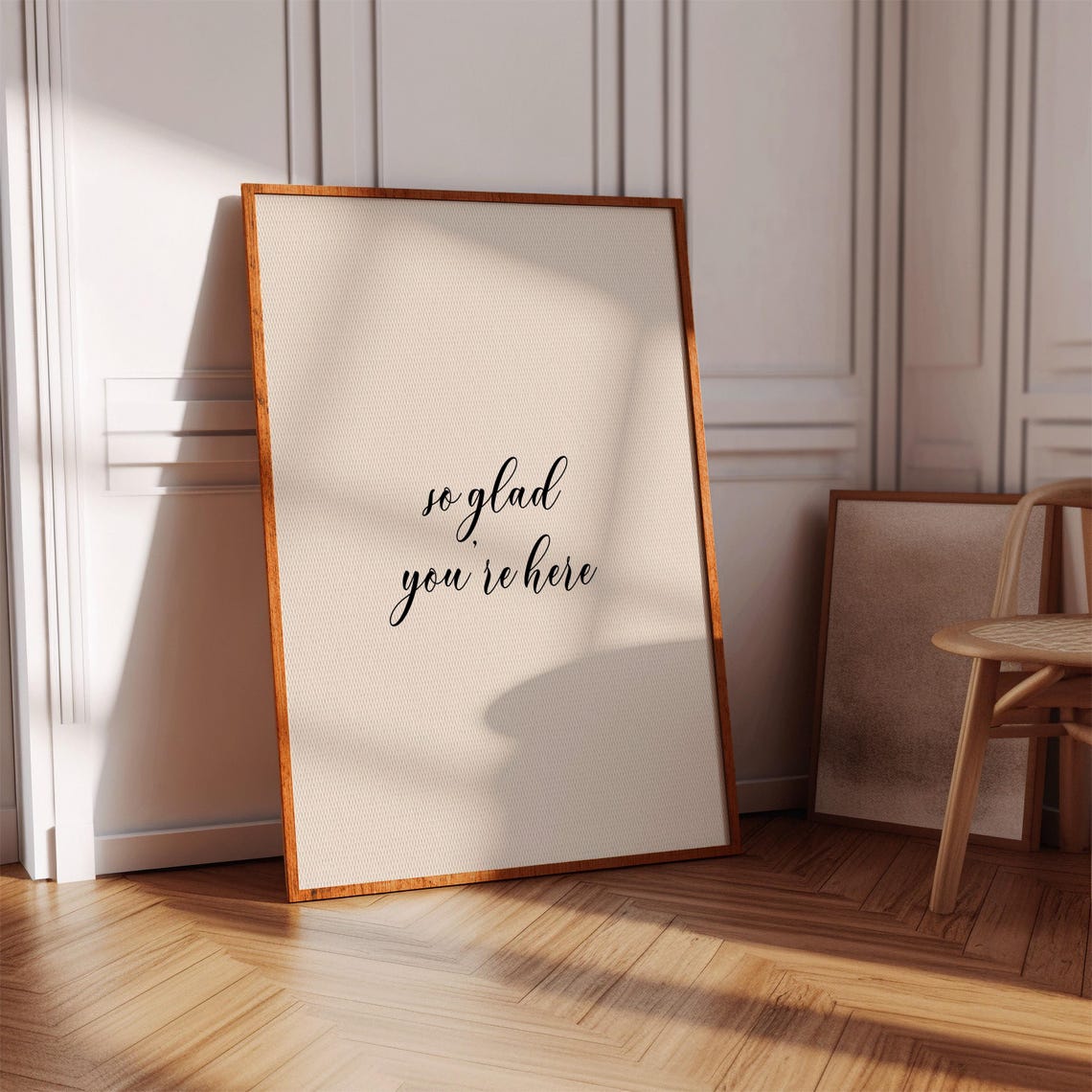 So Glad You Are Here Cream Minimalist Black Script Quote Poster