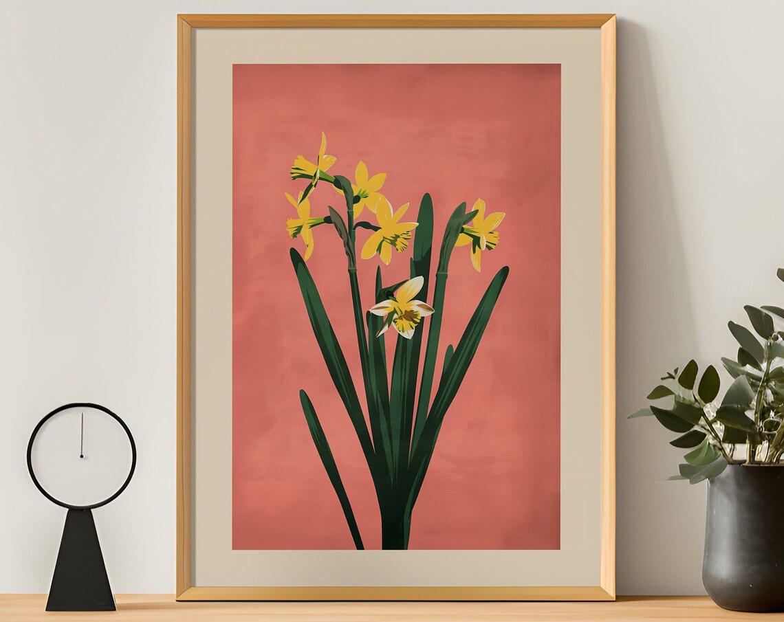March Daffodils Botanical Print, Personalized Floral Art