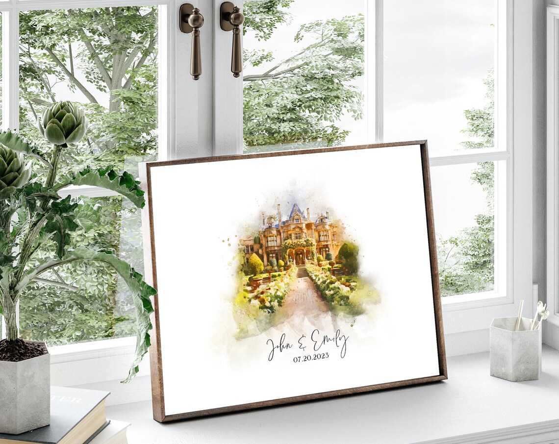 Wedding Venue Sketch Art Print, Personalized Gift