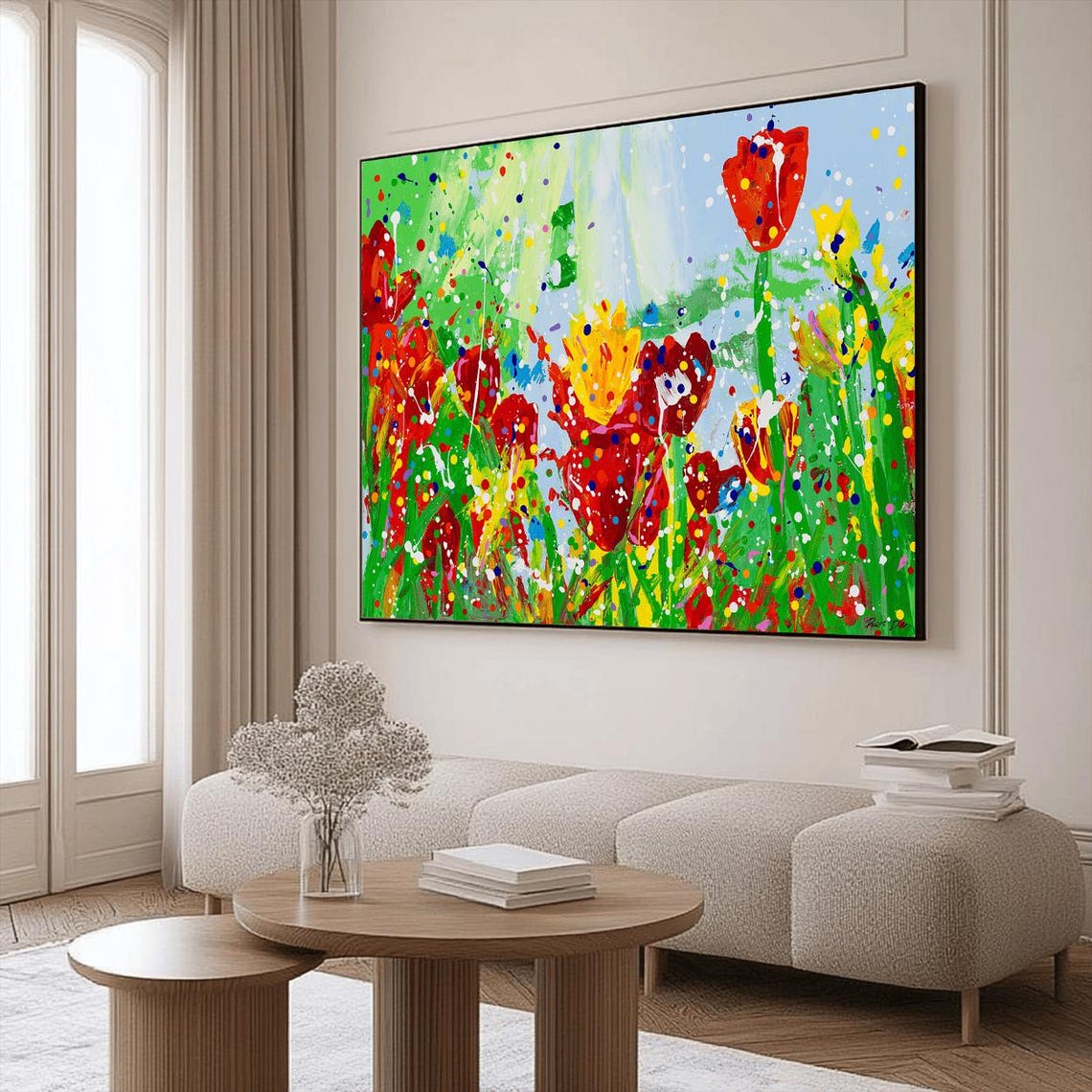 Red Yellow Tulips Field Wide Floral Abstract Artwork Decor Poster - Image 2
