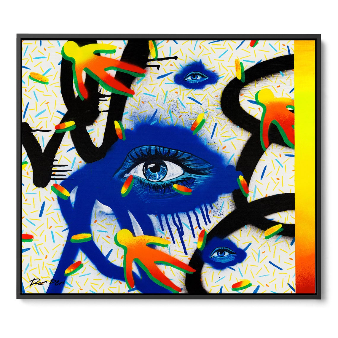 Big Blue Eye Pop Art with Colorful Figures and Confetti Art Poster - Image 5