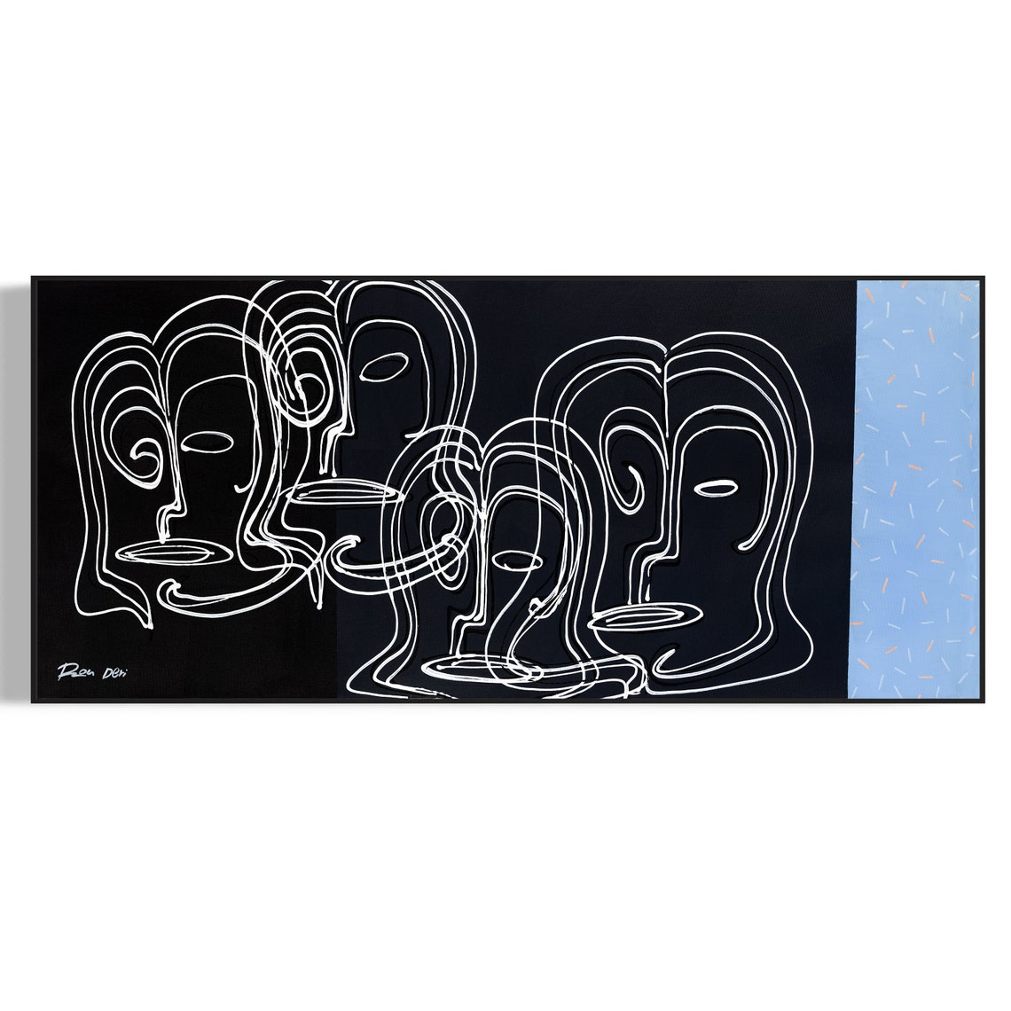 Minimalist Line Art Faces on Black Contemporary Abstract Poster