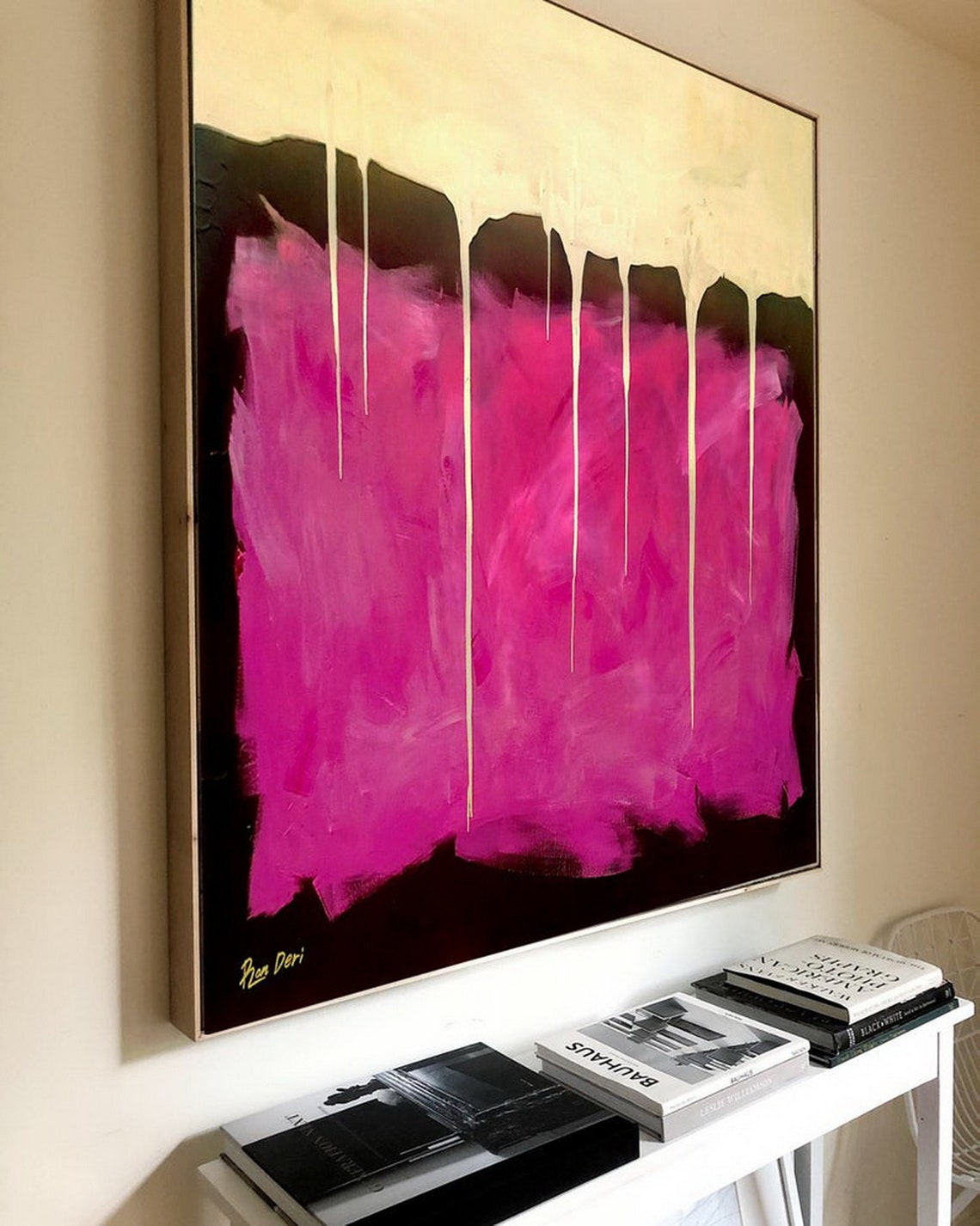 Golden Curtain Hot Pink Gold Drip Luxury Abstract Art Poster - Image 4