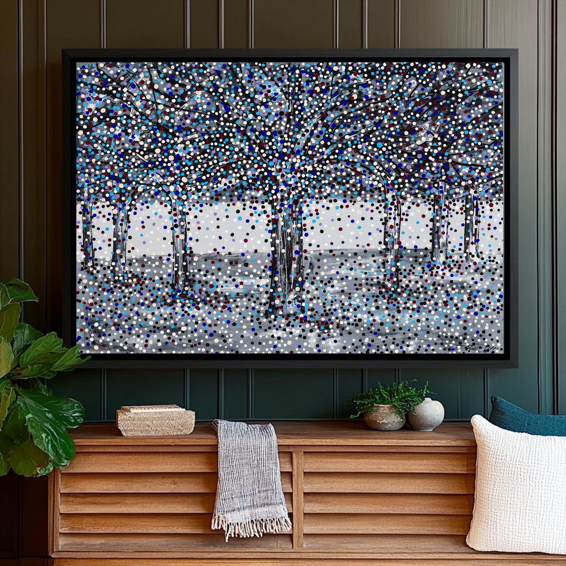 Dotted Autumn Forest Trees Wide Modern Abstract Landscape Poster - Image 3