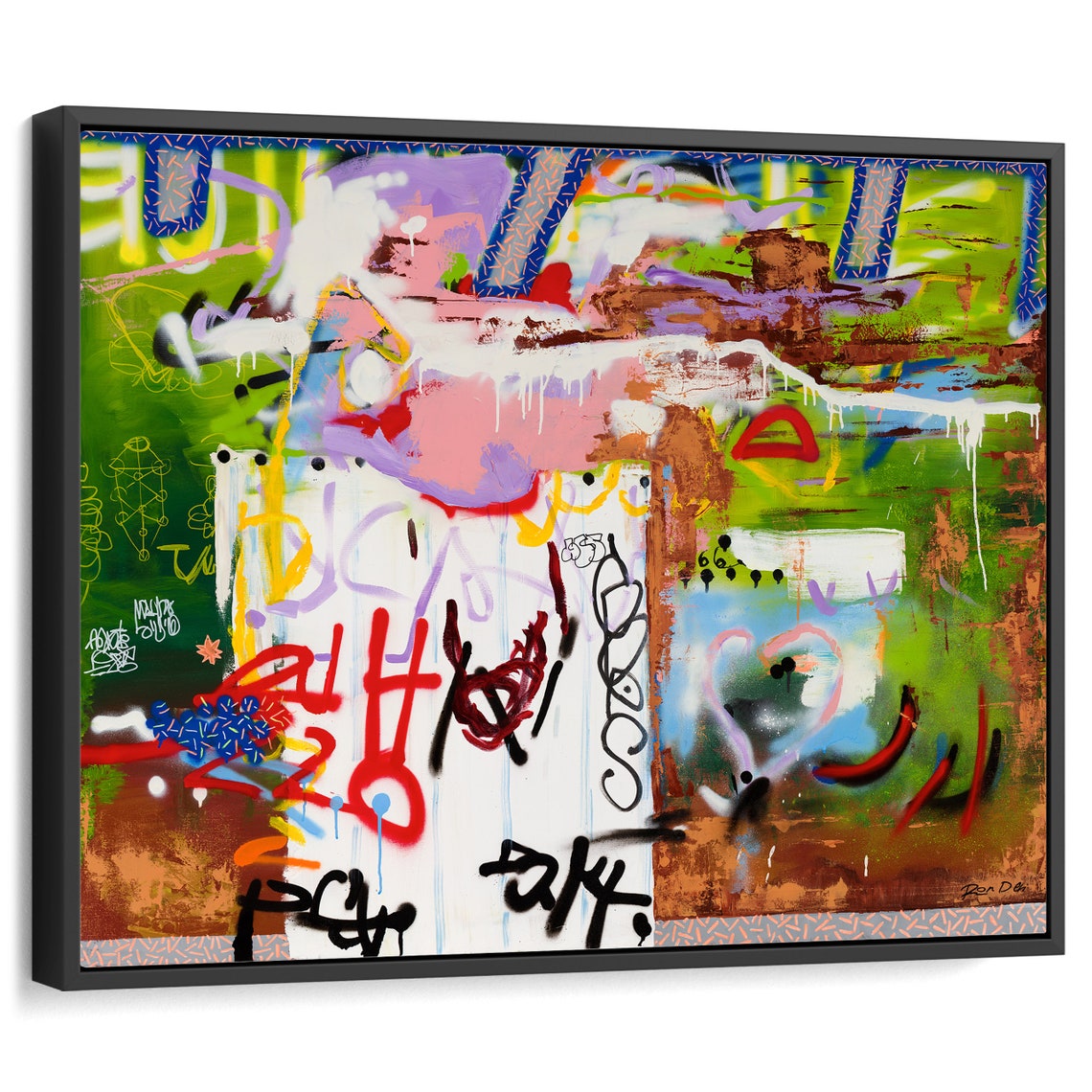 S01 Urban Graffiti Tags Weathered Green Street Scene Art Poster - Image 3