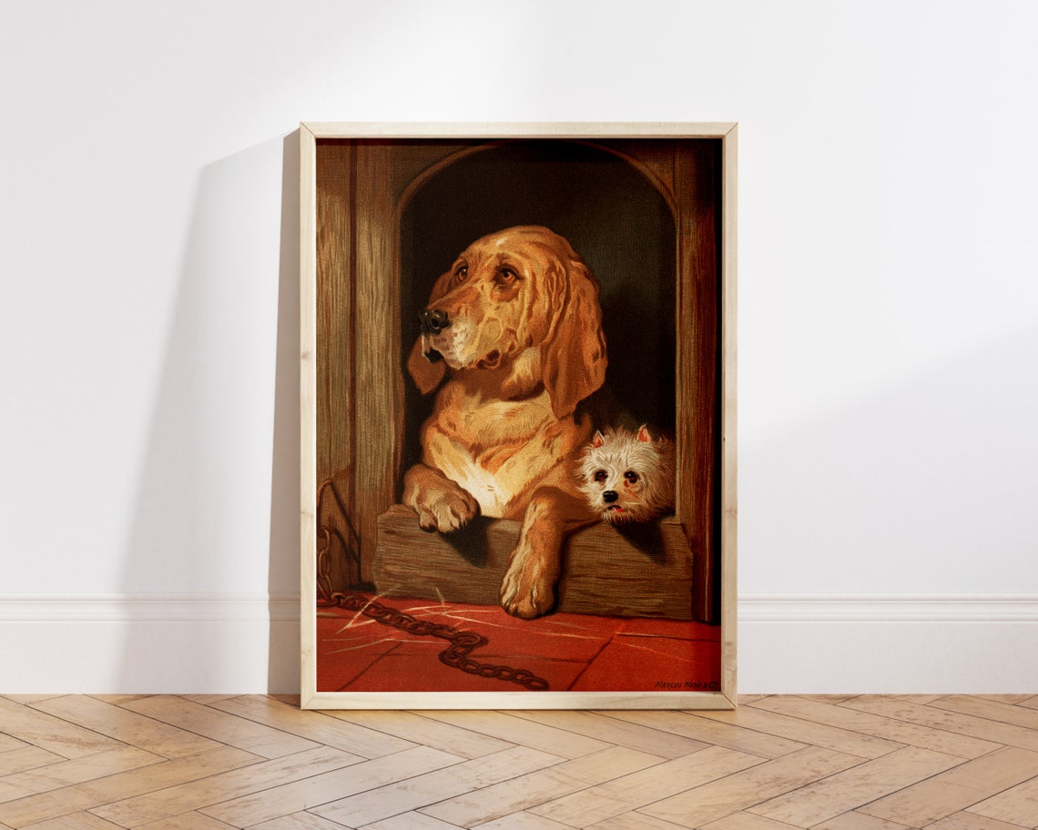 Vintage Hound Terrier Kennel Dog Painting Classic Canine Art Poster