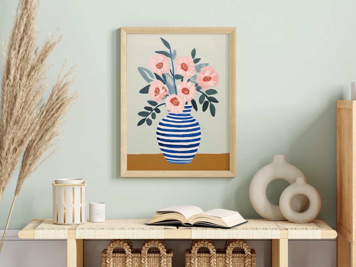 Matisse Style Pink Flower Vase Art Print - Image 2