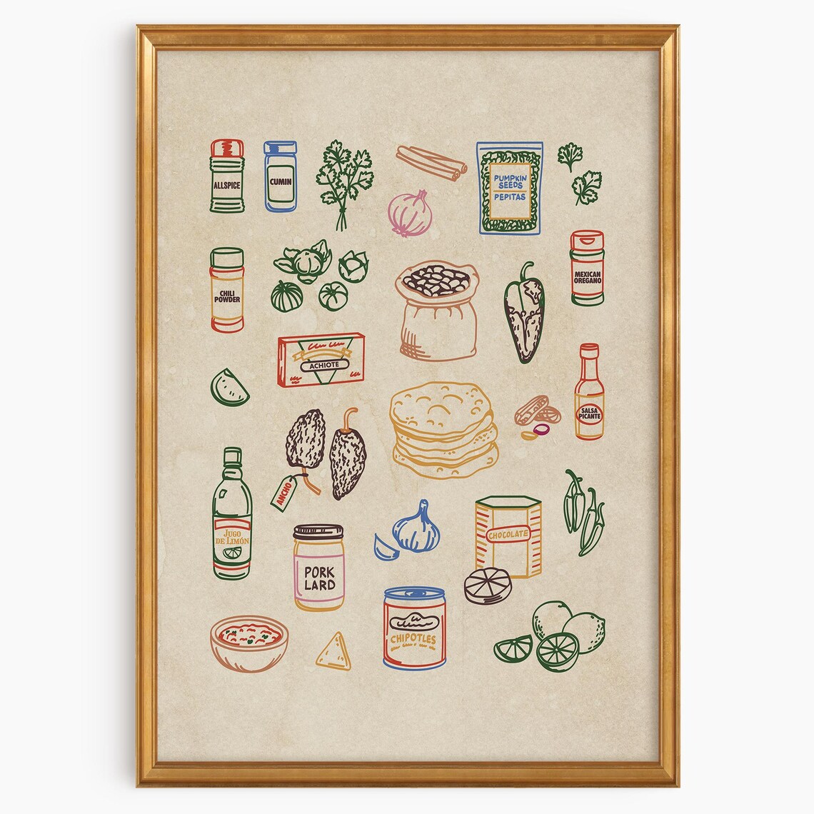 Mexico Pantry Art Print, Whimsical Kitchen Illustration