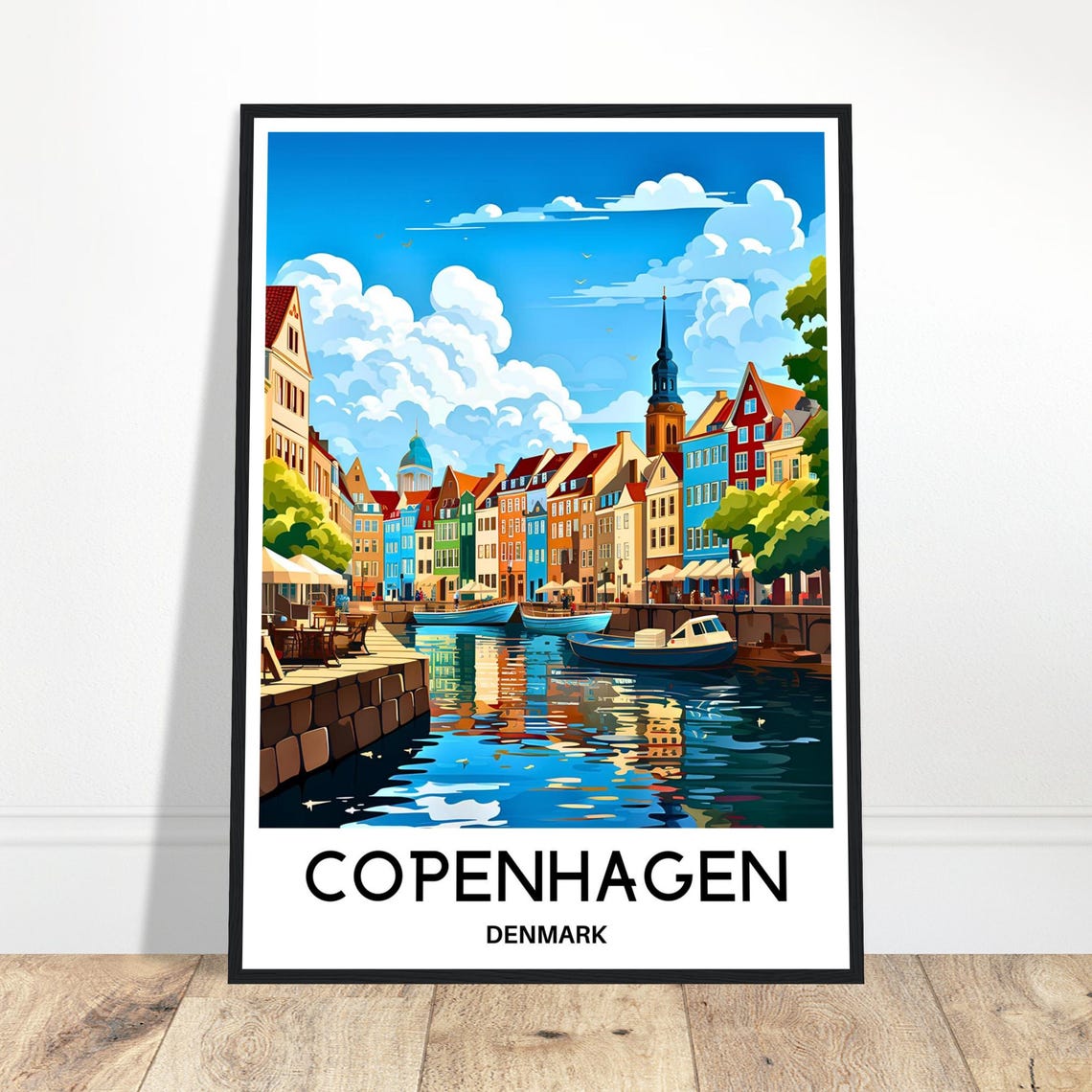 Copenhagen Denmark Nyhavn Harbor Colorful Houses Travel Poster