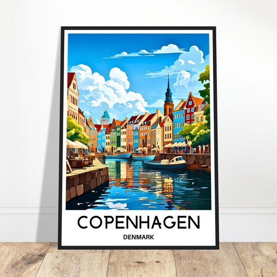 Copenhagen Travel Print Poster Denmark Art Lover Gift Wall Hanging Illustration Home Office Room Desk Decor
