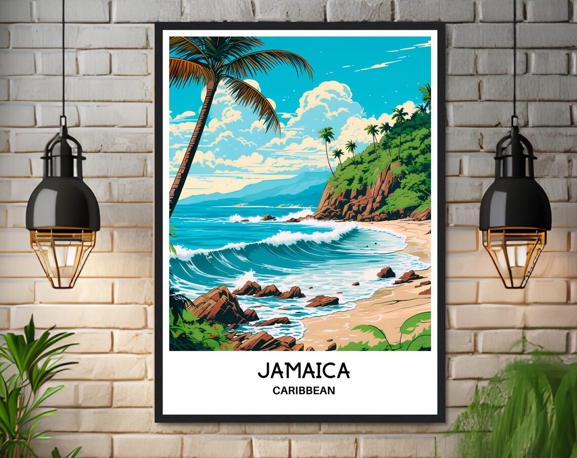 Jamaica Palm Beach Surf Waves Caribbean Island Travel Poster - Image 3