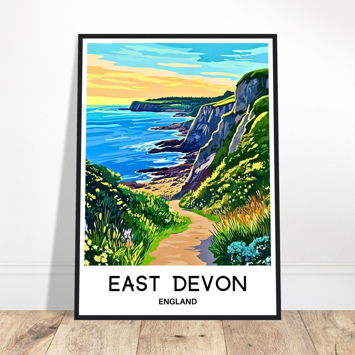 East Devon England Cliff Coast Path Vintage Coastal Travel Poster