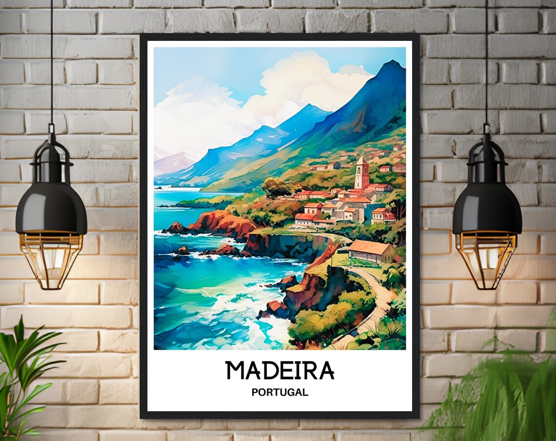 Beautiful Madeira Portugal Dramatic Cliff Coast Village Travel Poster - Image 3
