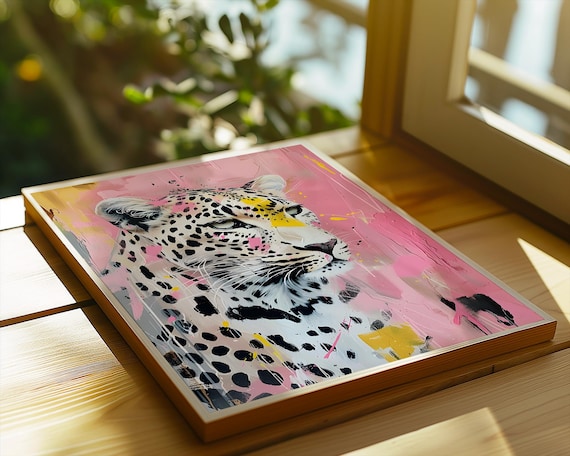 Abstract Leopard Portrait In Pink Black Gold Modern Art Poster