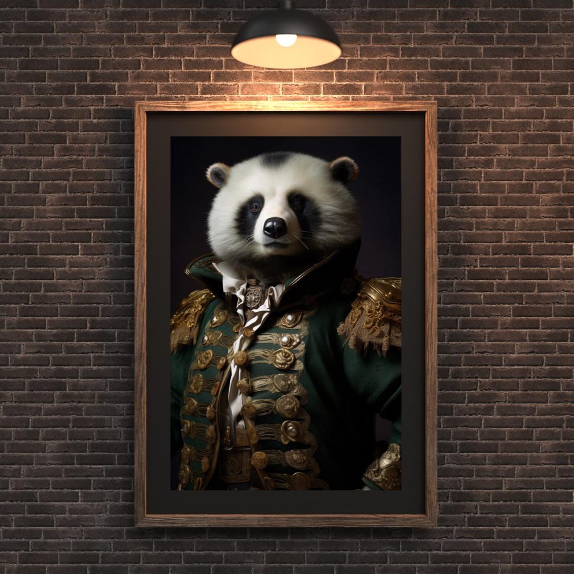 Panda Officer Green Military Uniform Regal Animal Portrait Poster