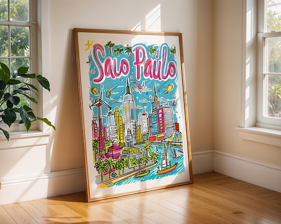 Sao Paulo Brazil Colorful Doodle Skyline Hand Drawn Travel Poster