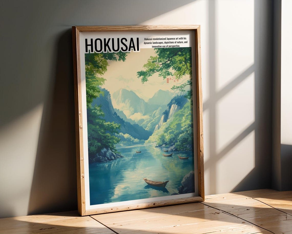 Hokusai Serene Mountain Lake Landscape Boats Tranquil Poster