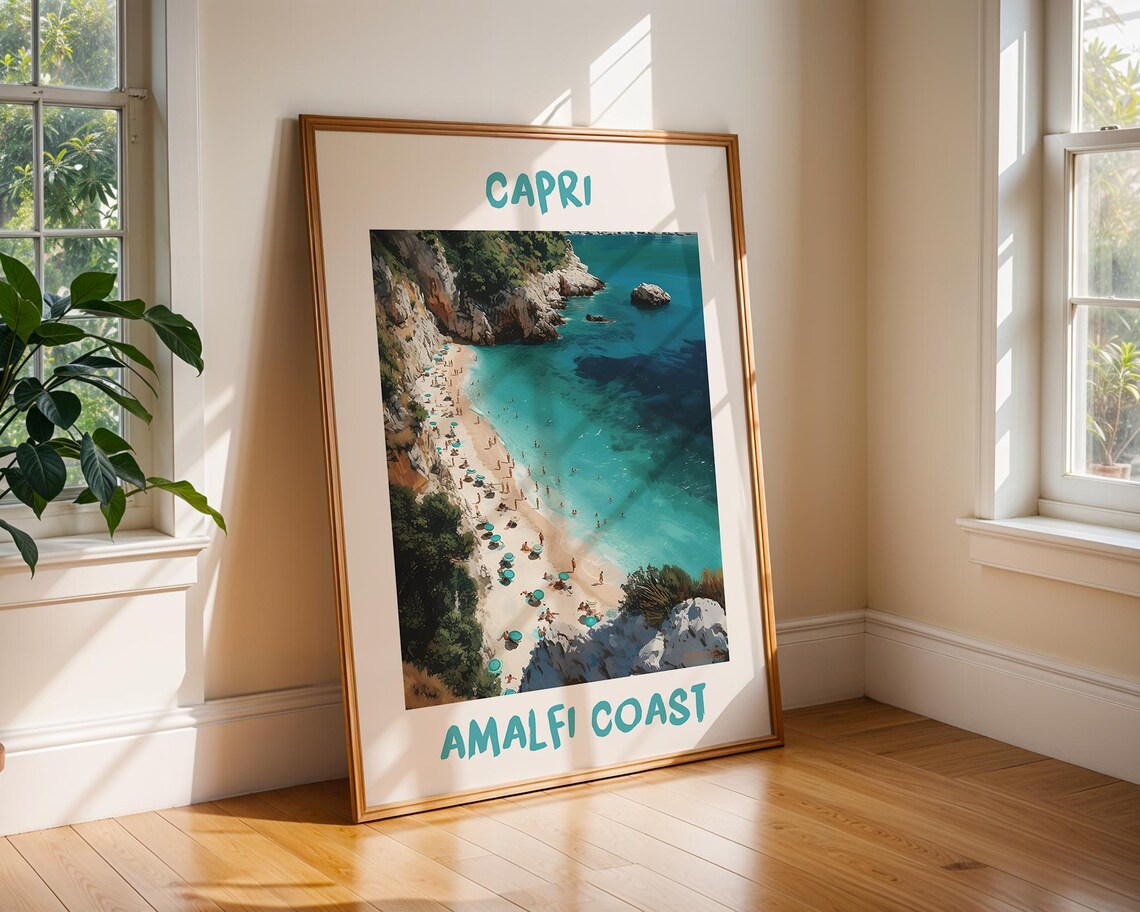 Capri Amalfi Coast Beach Aerial Photography Poster Turquoise Water