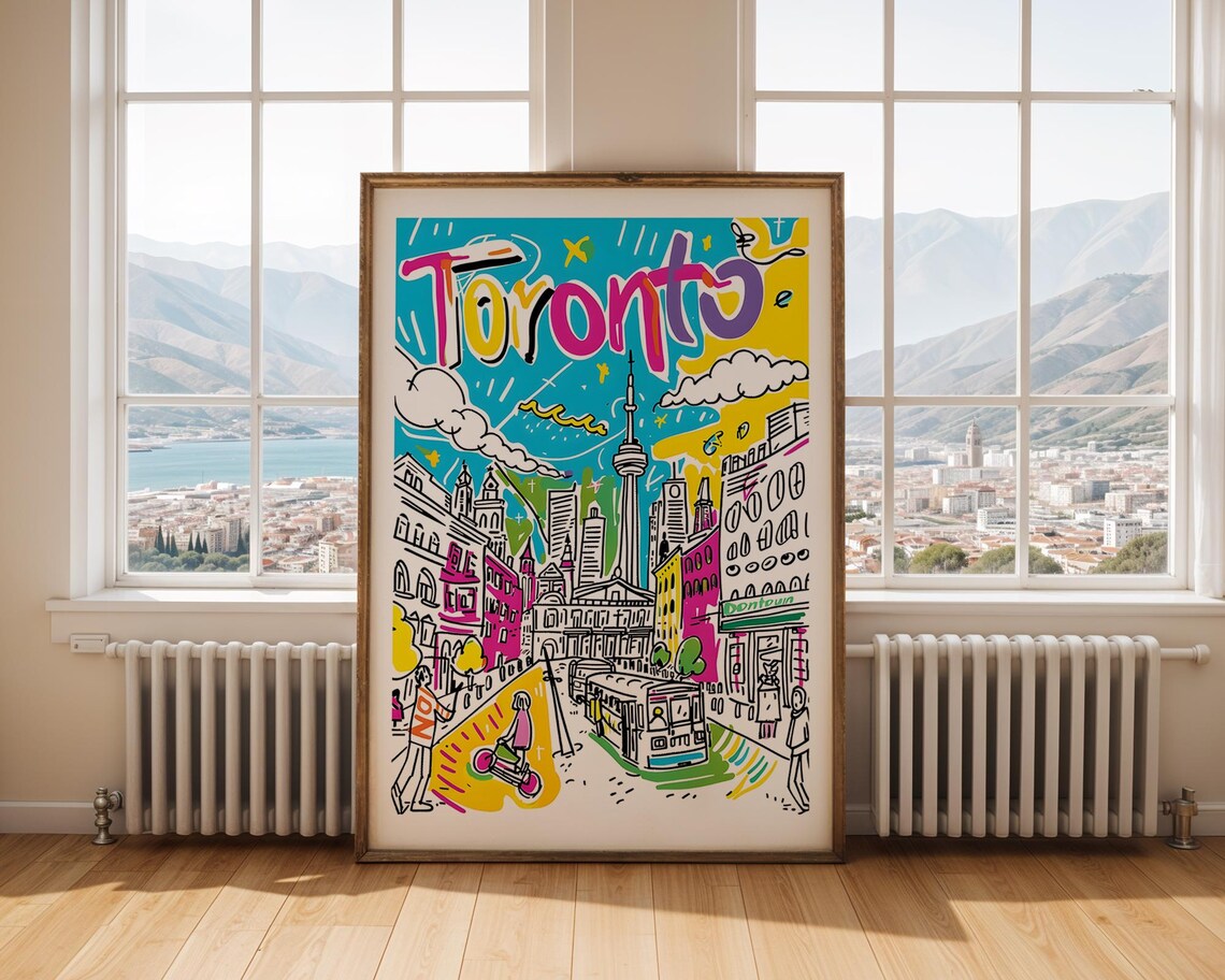 Toronto Canada Skyline Art Print, Colourful Cityscape