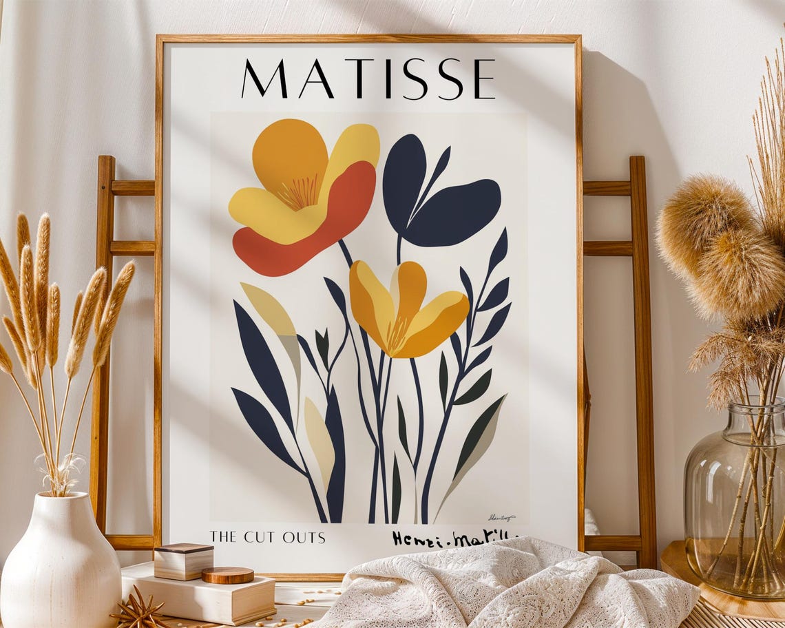 Henri Matisse Inspired Minimalist Floral Trio Cutout Art Print