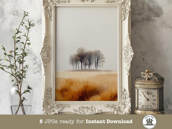 Autumn Landscape Print Golden Field Bare Trees 5 Sizes
