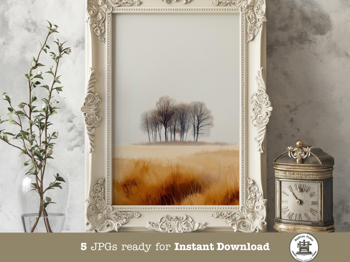 Autumn Landscape Print Golden Field Bare Trees 5 Sizes