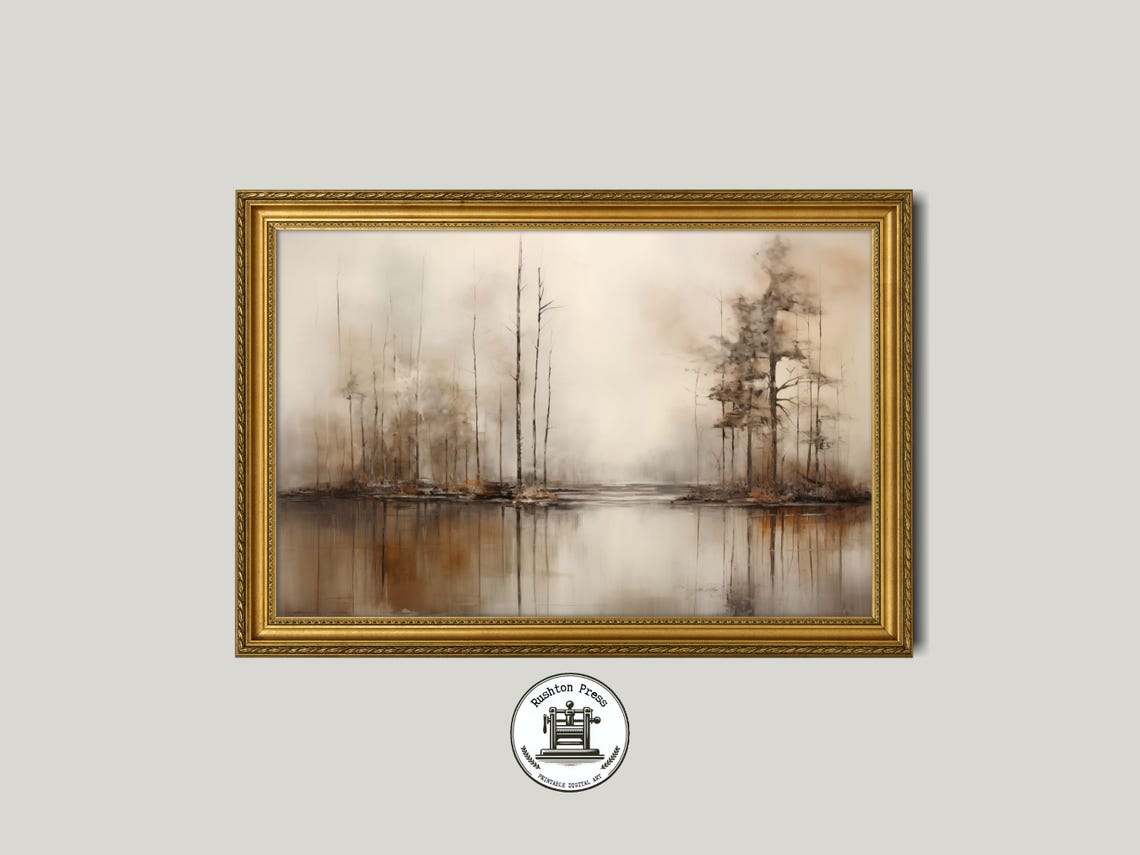 Abstract Misty Trees Reflection Water Neutral Modern Art Poster