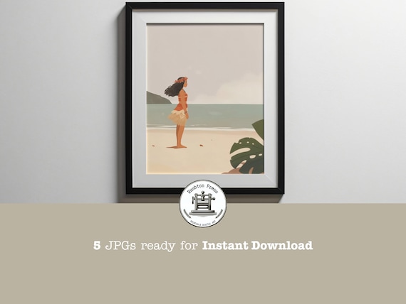 Girl on Tropical Beach Minimalist Coastal Illustration Art Poster