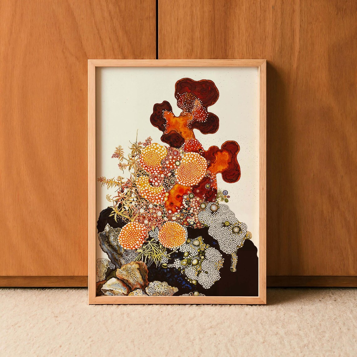 Abstract Botanical Coral Floral Art Print, Japandi