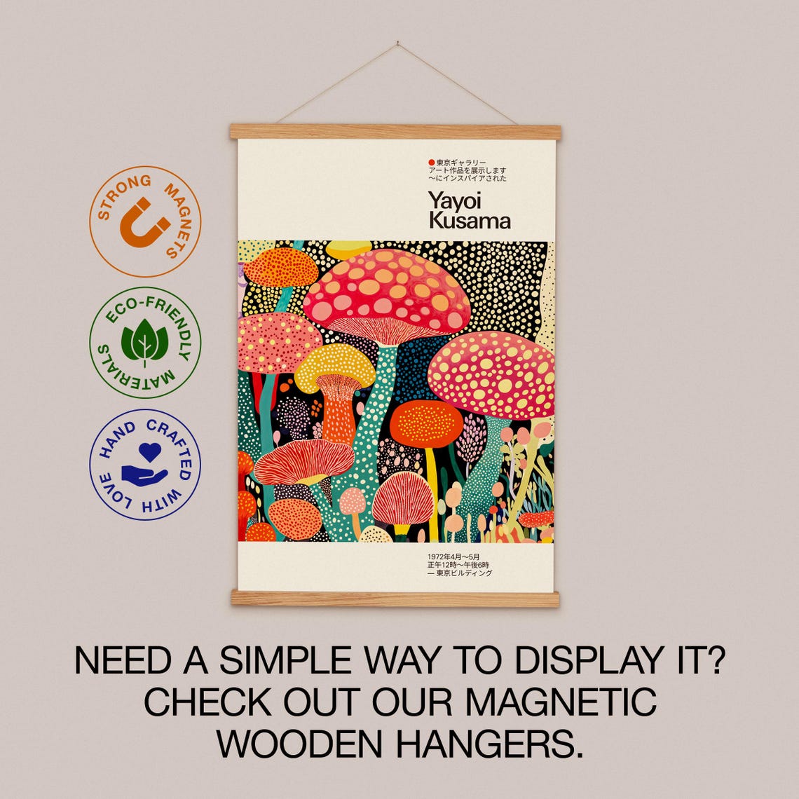 Yayoi Kusama Inspired Colorful Spotted Mushroom Forest Poster - Image 2