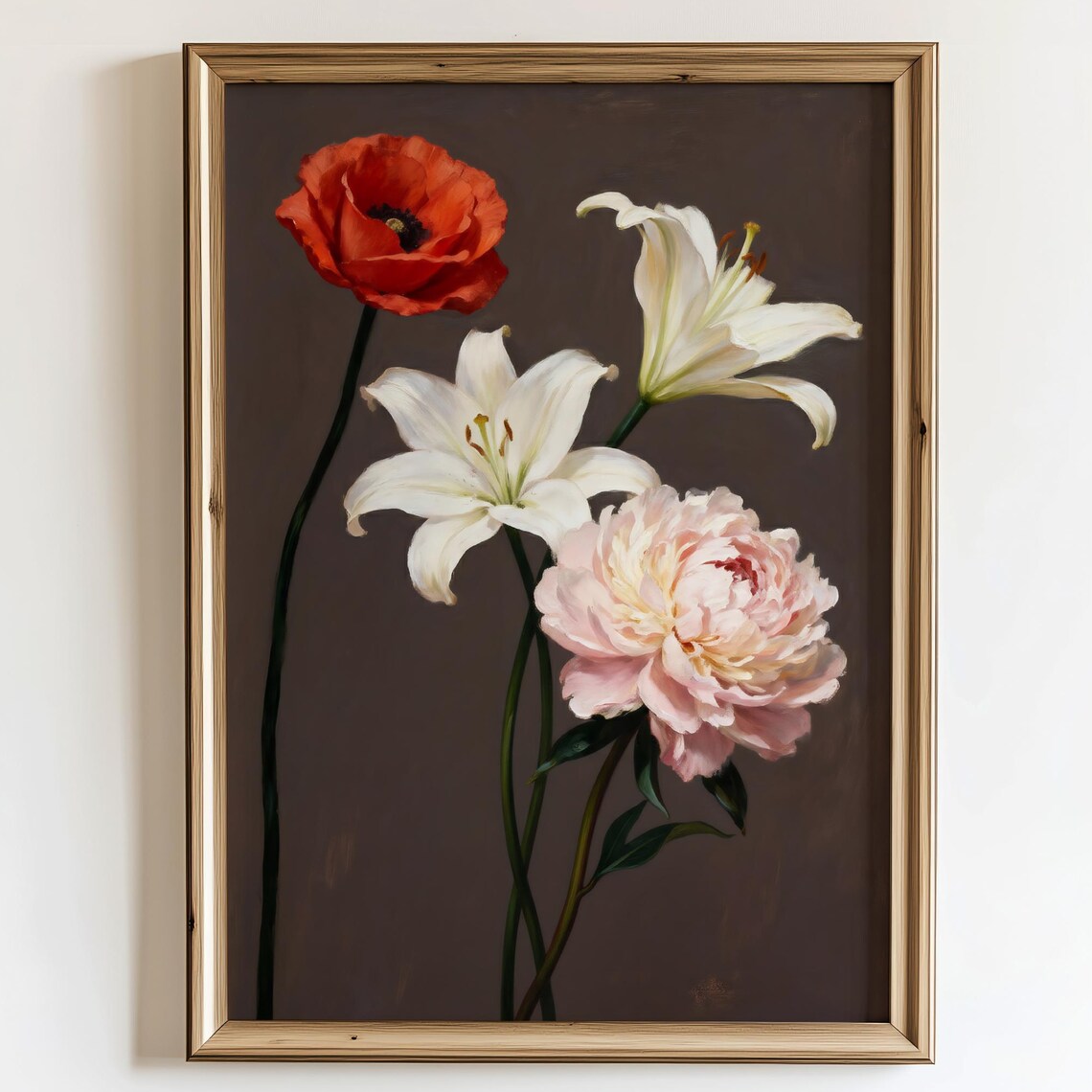 Poppy Lilies Peony Vintage Floral Still Life Painting Poster