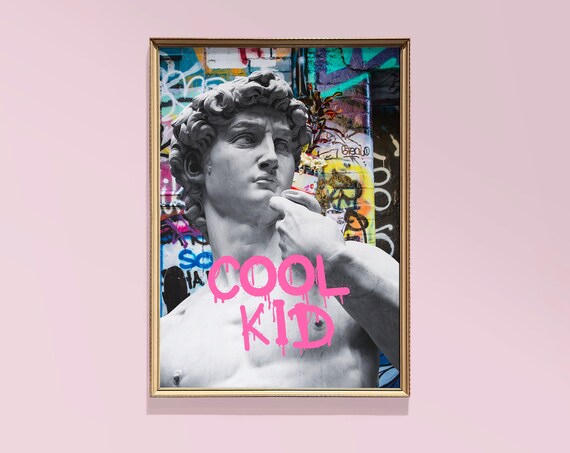 Michelangelo David Statue Graffiti Background Cool Kid Art Poster