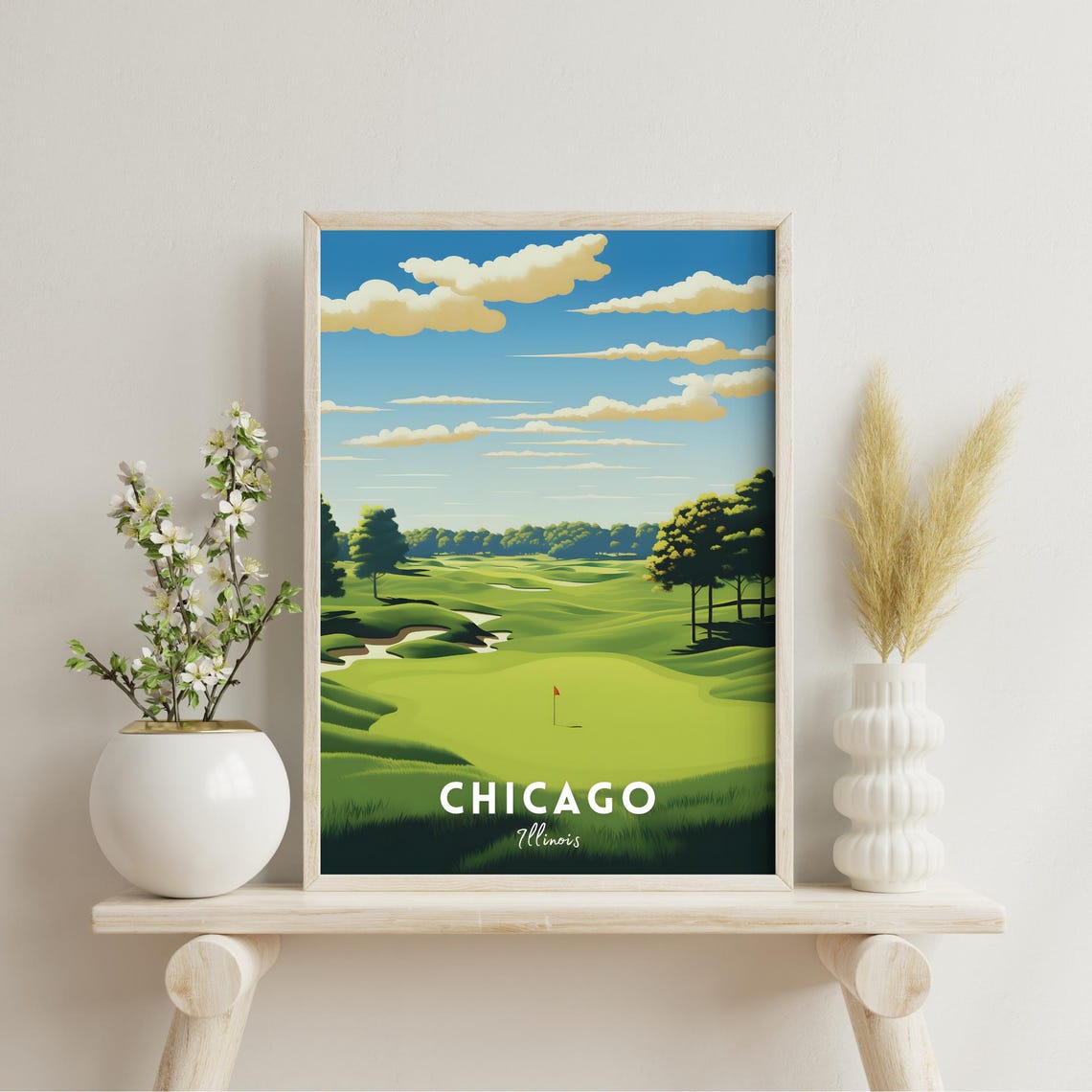 Chicago Illinois Rolling Golf Course Green Vintage Travel Poster - Image 2