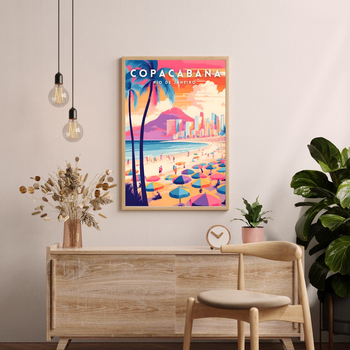 Copacabana Rio de Janeiro Beach Sunset Art Deco Style Travel Poster - Image 2
