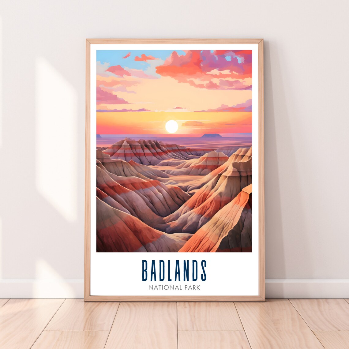 Badlands National Park Canyon Sunset Striped Hills Travel Poster