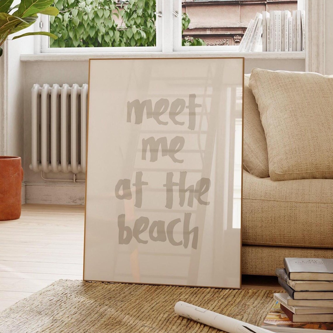 Meet Me At The Beach Neutral Typography Poster