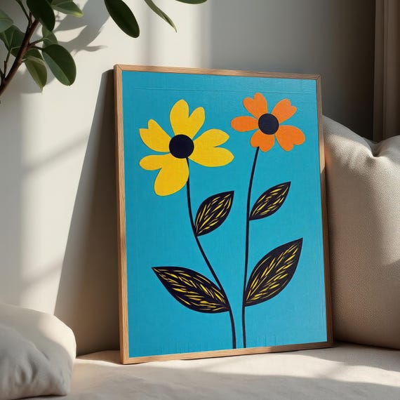 Retro Daisy Flower Illustration Art Modern Wall Abstract Print Minimalist Floral