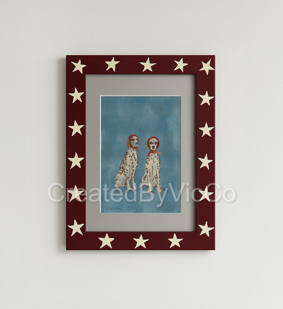 Dalmatian Dog Art Print Whimsical Wall Vintage Style Pet Decor Blue Polka Dot - Image 3