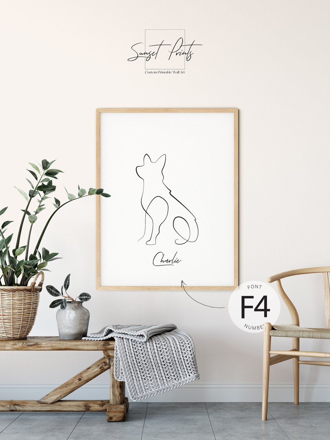 German Shepherd Customisable Line Art Gift Poster - Image 2