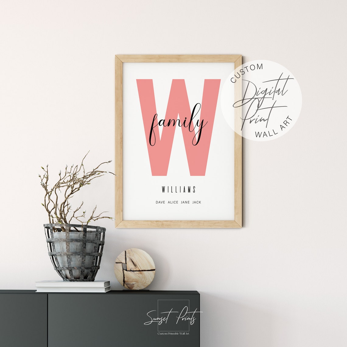 Custom Family Name Initial Letter Sage Green Arch Modern Wall Poster - Image 3