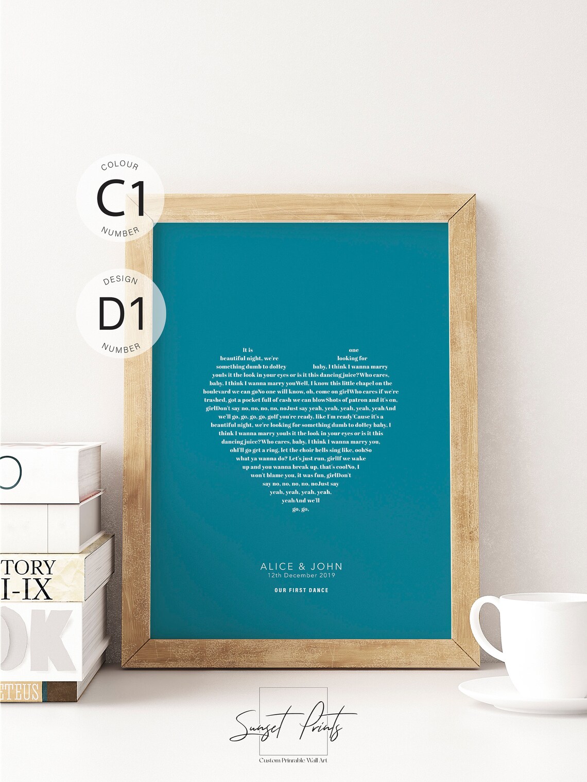 Custom Heart Shaped Song Lyrics Poster Personalized First Dance Wedding Date - Image 2
