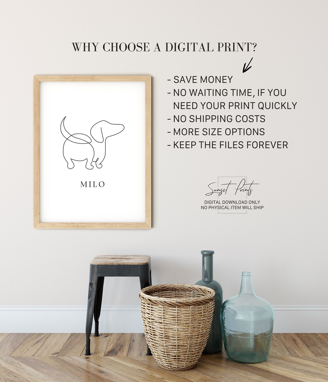 Personalized Dachshund Line Art Dog Lover Art Print - Image 3