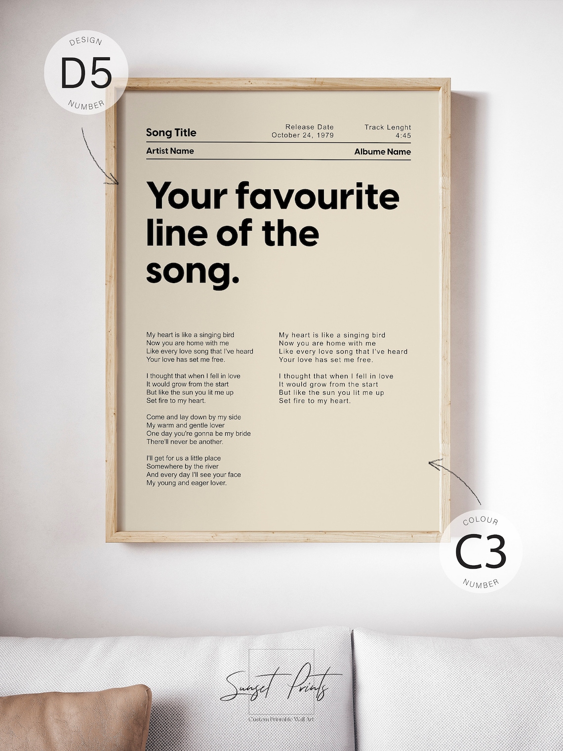 Custom Favorite Song Lyric Print Teal Personalized Music Gift Wall Decor - Image 3